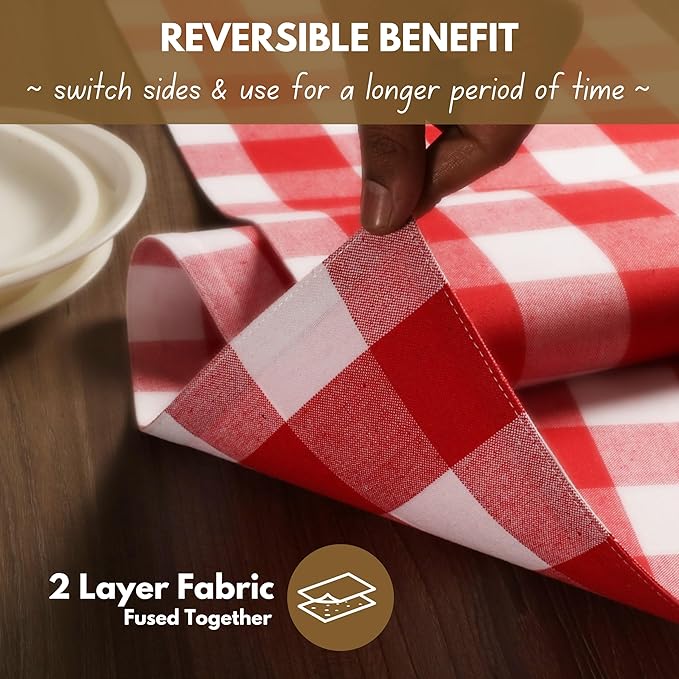 Native Fab Table Runner Buffalo Check Plaid 100% Cotton - 13x90 Inches Kitchen Dining Table Decoration for Indoor Outdoor Farmhouse Home Party Decor - Red and White