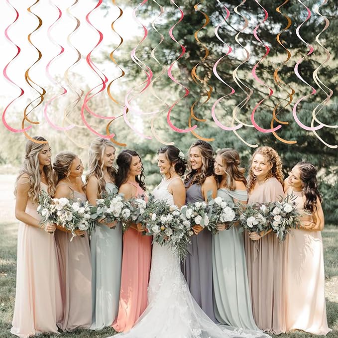 36 Pcs Boho Hanging Swirl Decorations Brown Blush Pink Felt Swirl Streamer Spiral Ceiling Garland for Birthday Engagement Baby Shower Bachelorette Wedding Bridal Shower Holiday Hen Party Supplies