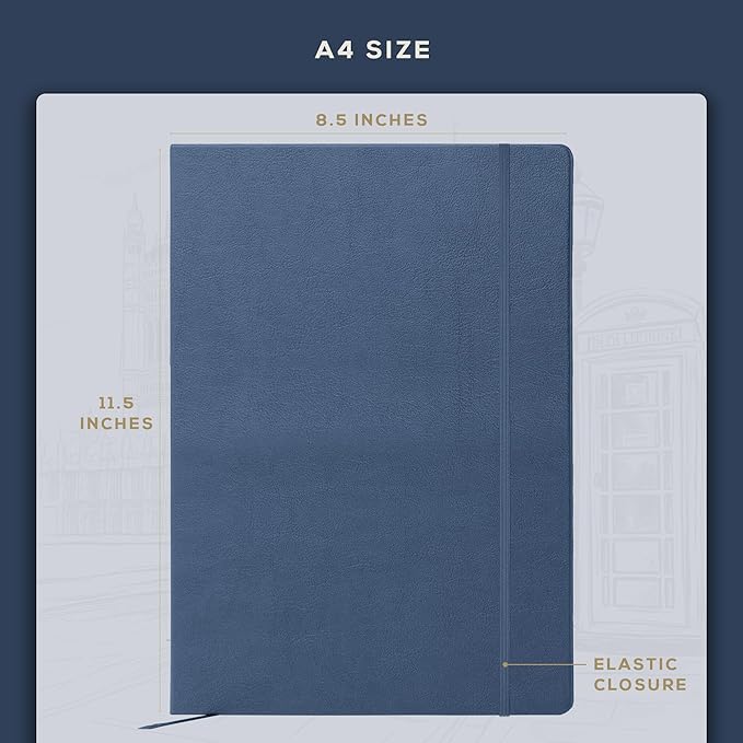 Beechmore Books A4 Sketchbook – 8.5x11 Premium Vegan Leather Bound Large Sketch Book Hardcover with 156 Thick 160gsm Perforated Ivory Pages, Blank Sketch Pad, Gift Boxed, Back Pocket, Ribbon Bookmark