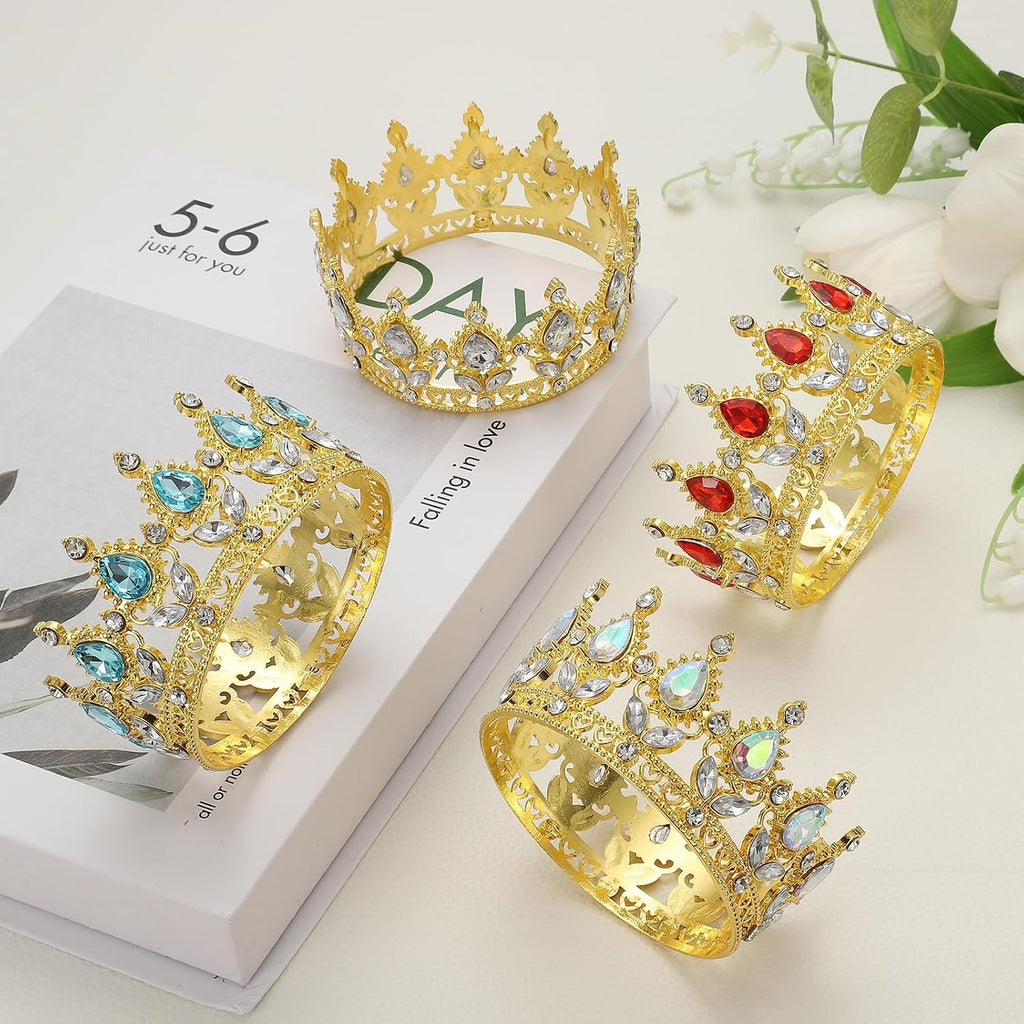 uxcell Mini Crown Cake Toppers, Alloy Queen Princess Little Crown Tiara Cupcake Heart Shaped with Crystal for Birthday Cake Decor Wedding Party, White Gold/White