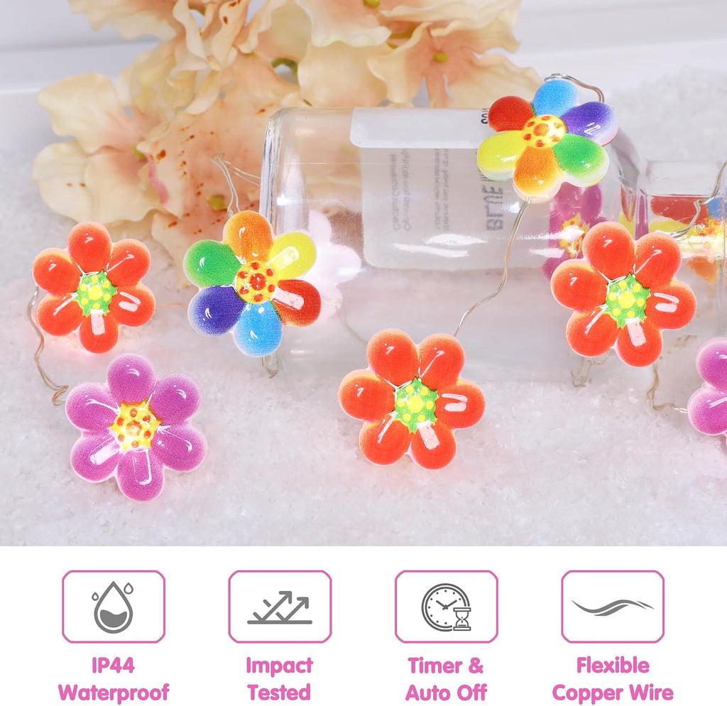 Impress Life Flower Lights 10FT 30LEDs, Floral String Lights with Remote & Timer, Battery Operated & USB Powered Fairy String Lights for Indoor Outdoor Garden Decor Bedroom Wedding Party Decoration