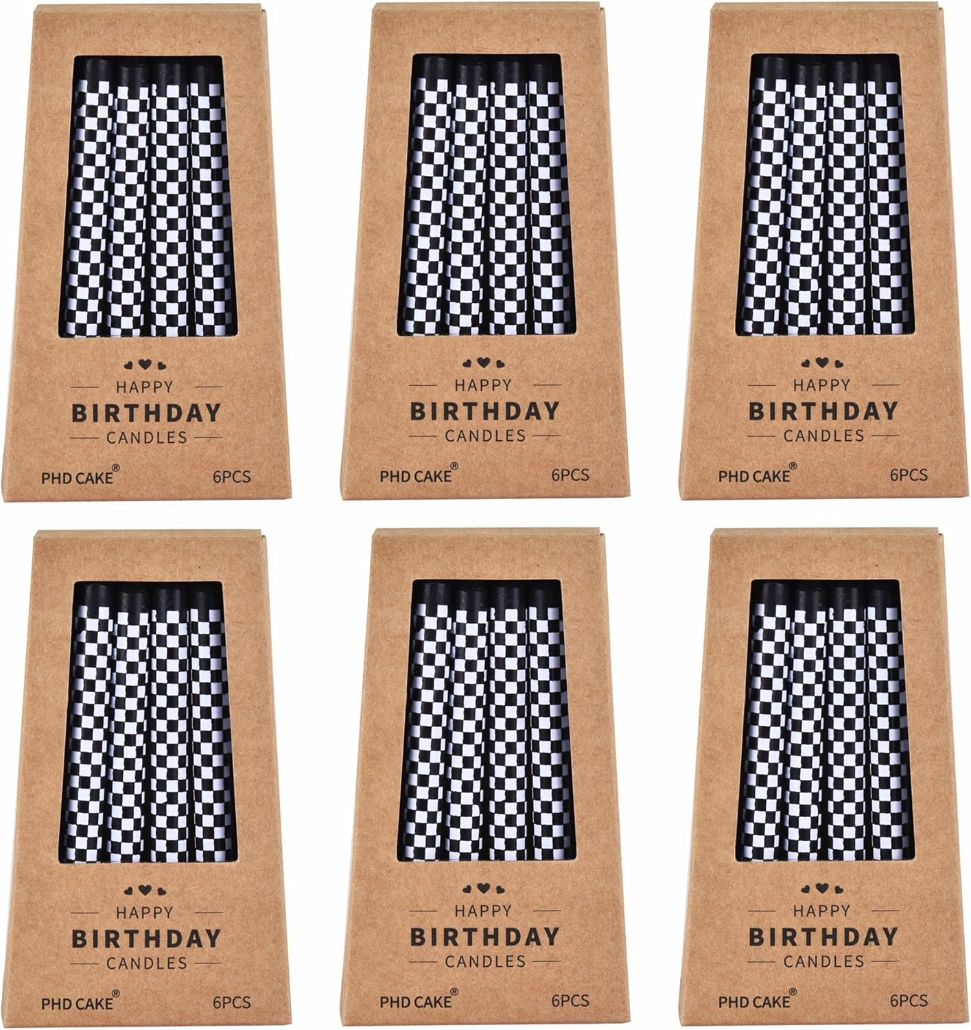 PHD CAKE 36 Pcs Racing Cars Themed Birthday Candles, Black and White Checkered Flag Candles, Kid's Party Decoration