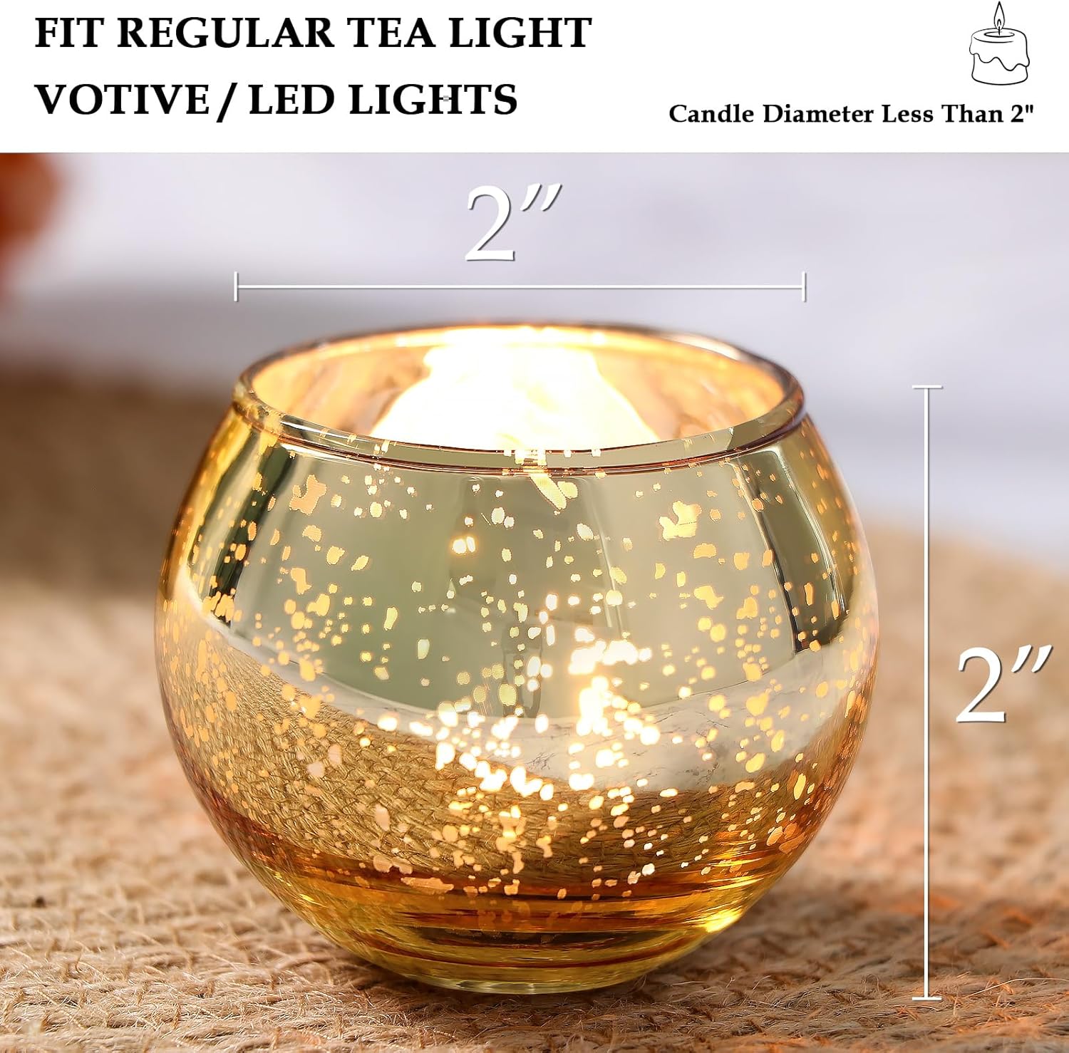 Volens Round Gold Votive Candle Holders, Mercury Glass Candle Holder Set of 12, Wedding Decorations for Table