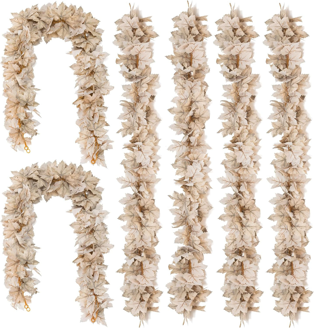beige fall maple leaves garland, 5.6ft artificial maple shown in use
