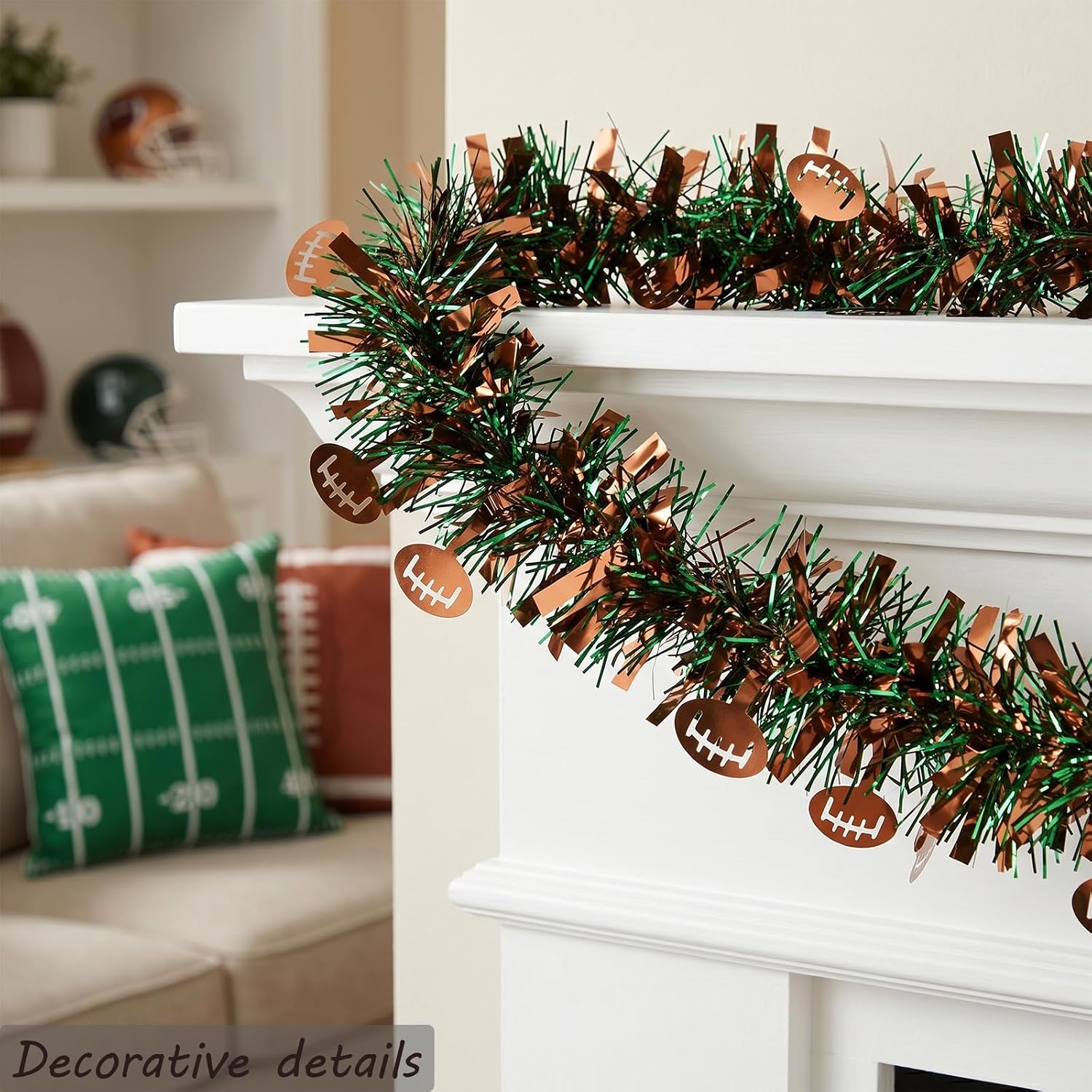4Pcs Football Tinsel Garland Glitter Vine with Rugby for Football Party | Each 5.56 FT Glitter Hanging Metallic Foil Textured Vine with Rugby for Birthday Party Bowl Game Wall Decor