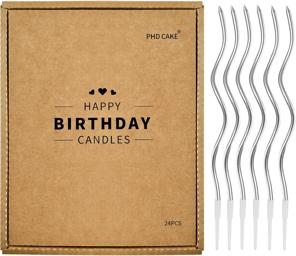 PHD CAKE 24-Count Silver Spiral Long Thin Birthday Candles, Cake Candles, Birthday Parties, Wedding Decorations, Party Candles