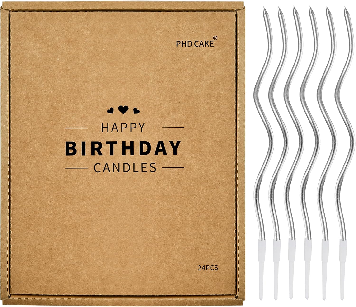 PHD CAKE 24-Count Silver Spiral Long Thin Birthday Candles, Cake Candles, Birthday Parties, Wedding Decorations, Party Candles