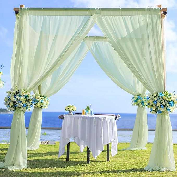PARTISKY 10x10ft Sage Green Chiffon Sheer Backdrop Curtains, Wrinkle-Free Wedding Backdrop Drapes for Birthday Party Ceremony Arch Stage Decor Background for Photography 5x10ft,2 Panels
