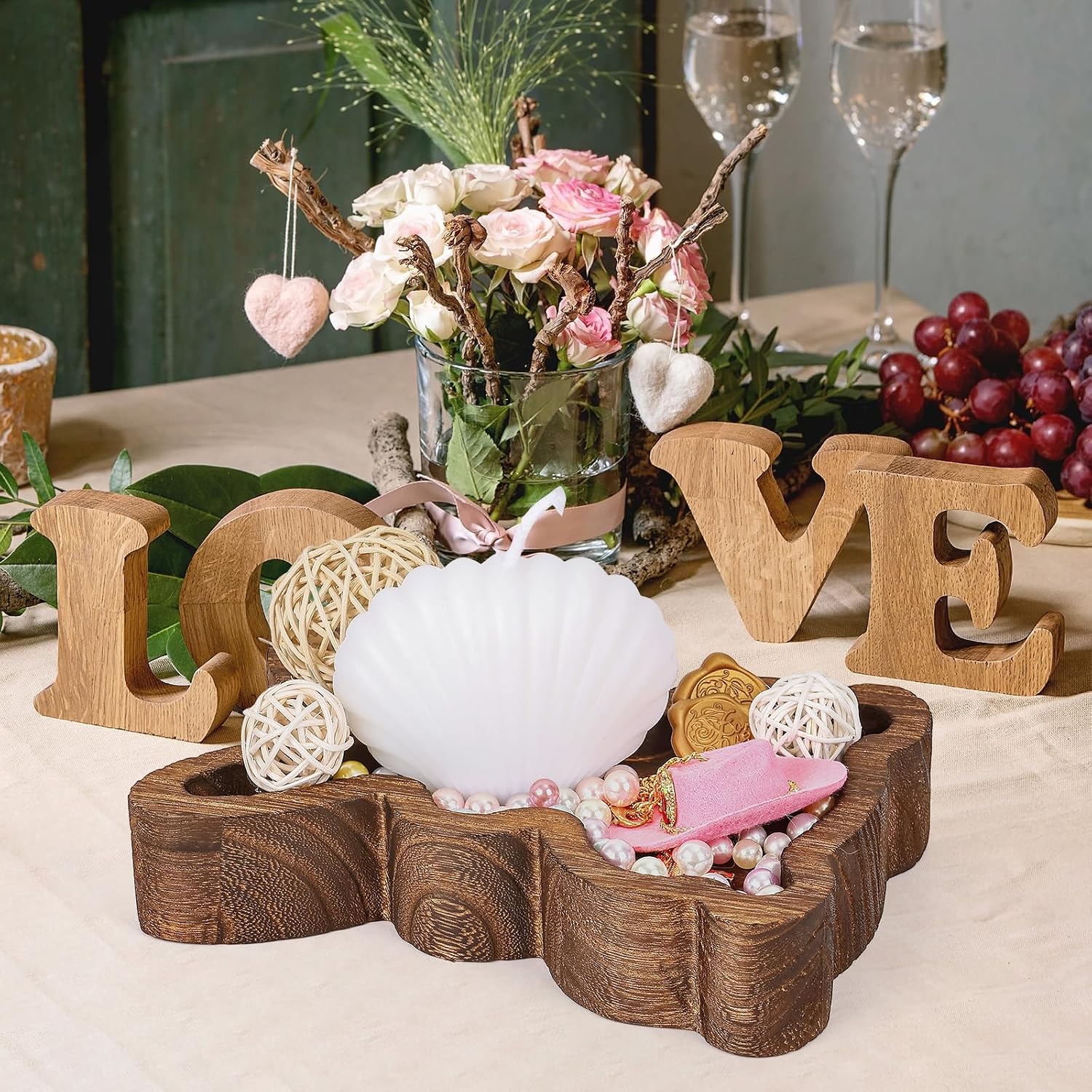 5 Pcs Easter Wooden Dough Bowl for Candle Making, 7.4" x 5.5" Rabbit Shaped Dough Bowls for Decor Rustic Paulownia Wood Dough Bowl Candle With Cards & Ropes for DIY Home Farmhouse Decor