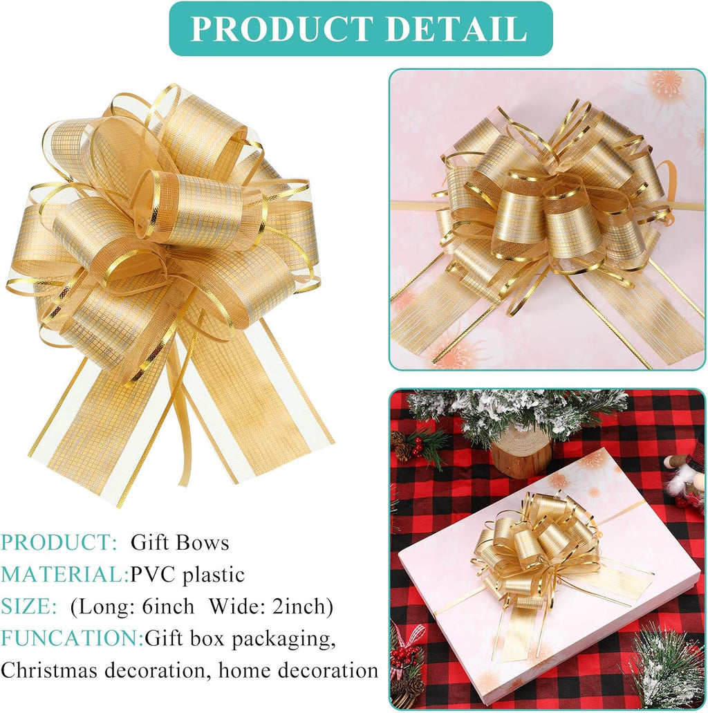 WILLBOND 20 Pcs 6 Inch Pull Bows Gift Wrapping Ribbon Pull Bows for Valentine Wedding Baskets Christmas Multicolor Wrap Accessory for Gift Present Holiday Decor (Gold)
