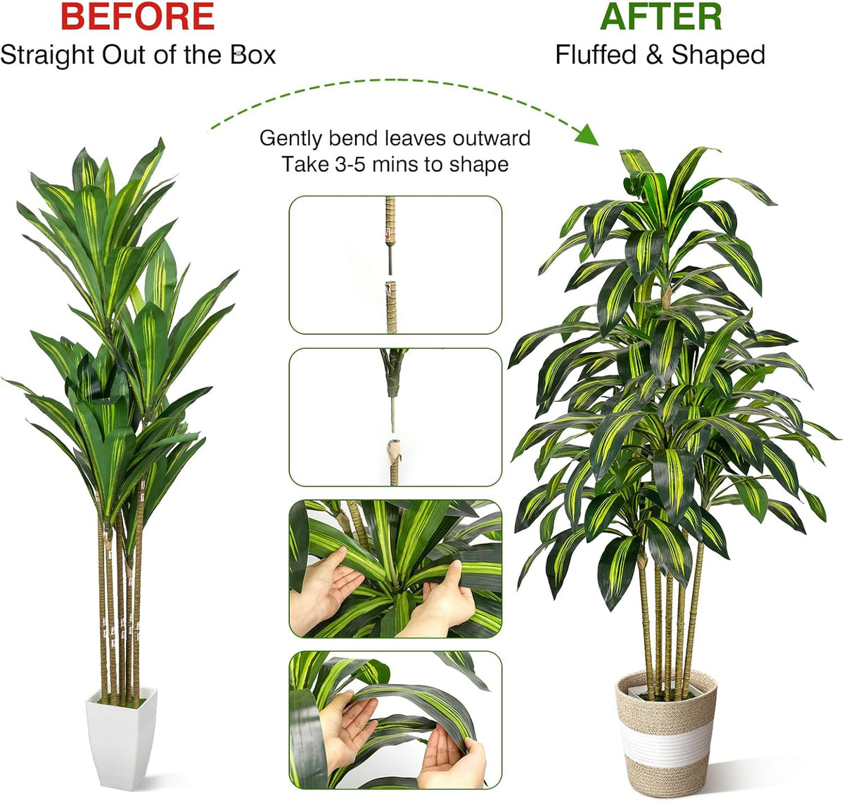 5FT Faux Dracaena Plant with Planter & Built-in Basket