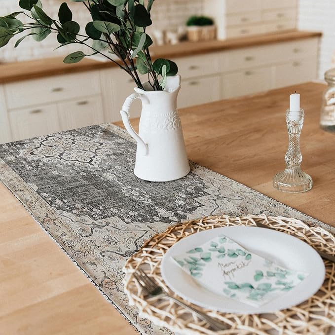Snycler Table Runner Boho Table Runners Vintage Elegant Farmhouse Table Center Linen Decor for Home Dining Party Entrance (13x72 Inch) Black