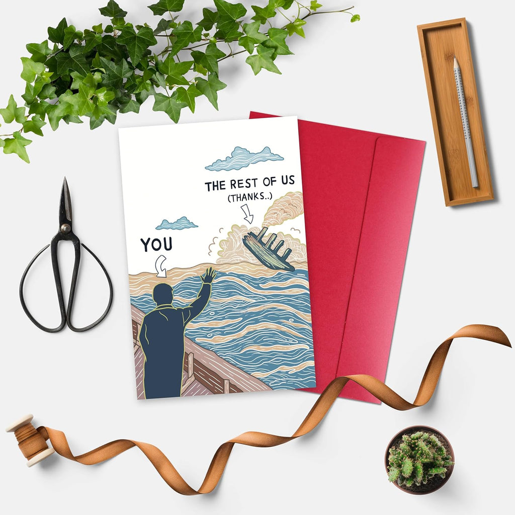 Funny Sinking Ship Card, Goodbye Farewell Cards for Coworker Employee Boss, Sarcastic Retirement or Work Leaving Gift for Him Her, Office Thank You Card