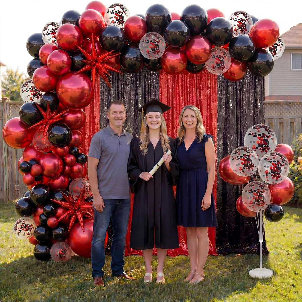 capoda 142 pcs red and black graduation party showing dimensions