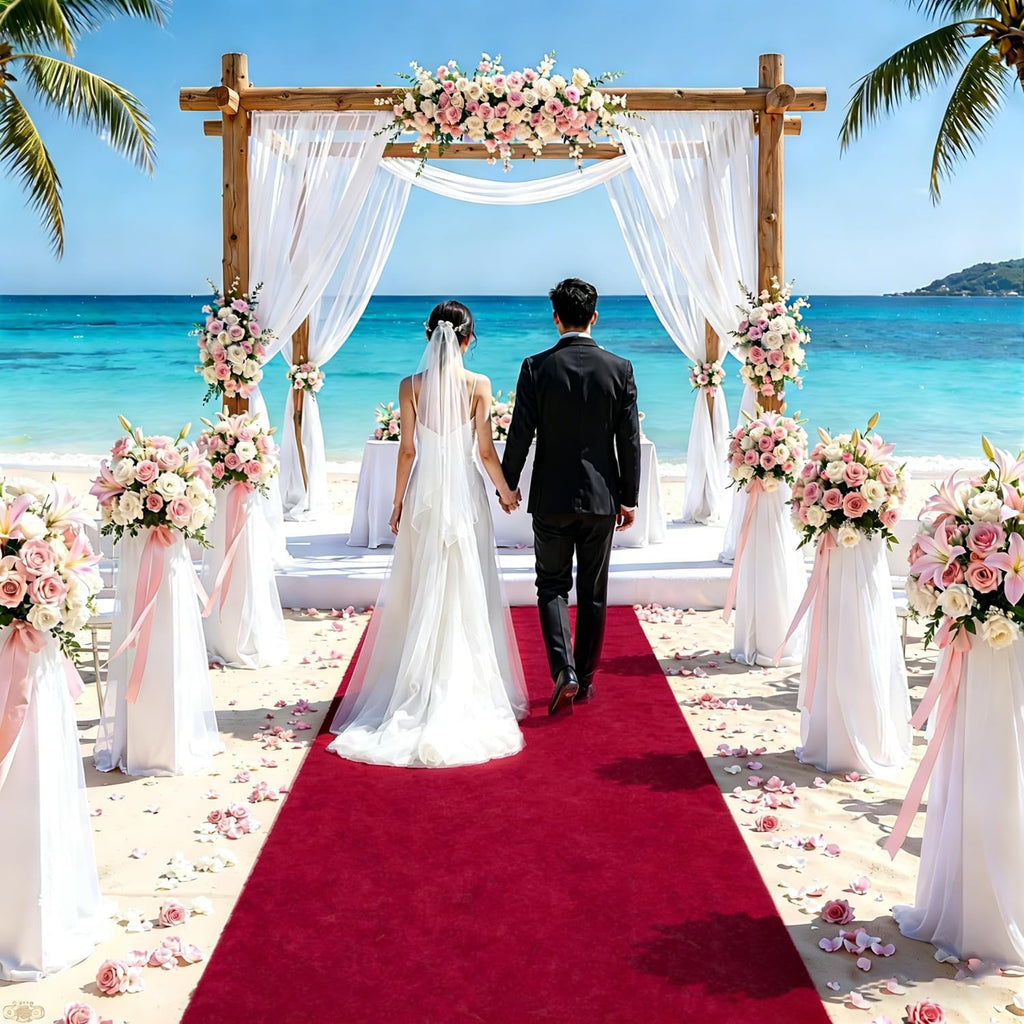 FUHSY Aisle Runner Burgundy Velvet Aisle Runners 4FTx20FT Wedding Aisle Floor Runners for Outside Rustic Rug Runner Maroon Carpet Runner for Party Beach Runway Indoor Outdoor Decorations