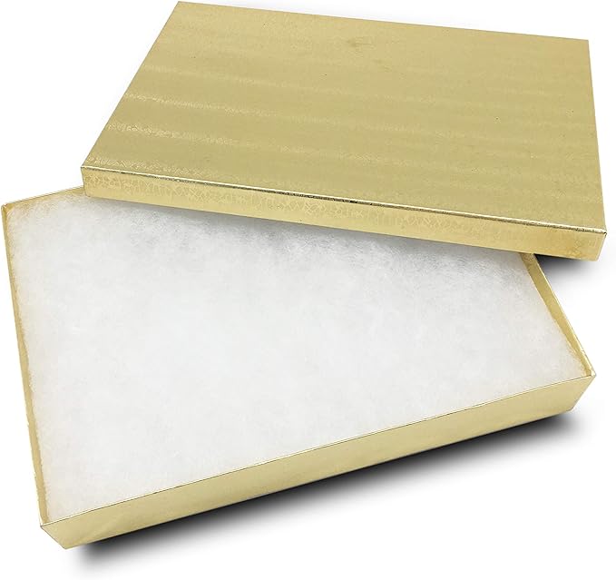 TheDisplayGuys - 25-Pack #53 Kraft Paper Cardboard Gift Boxes/Jewelry Cases w. Cotton Padding & Lid - Gold Foil - (5.4" x 3.9" x 1.0")