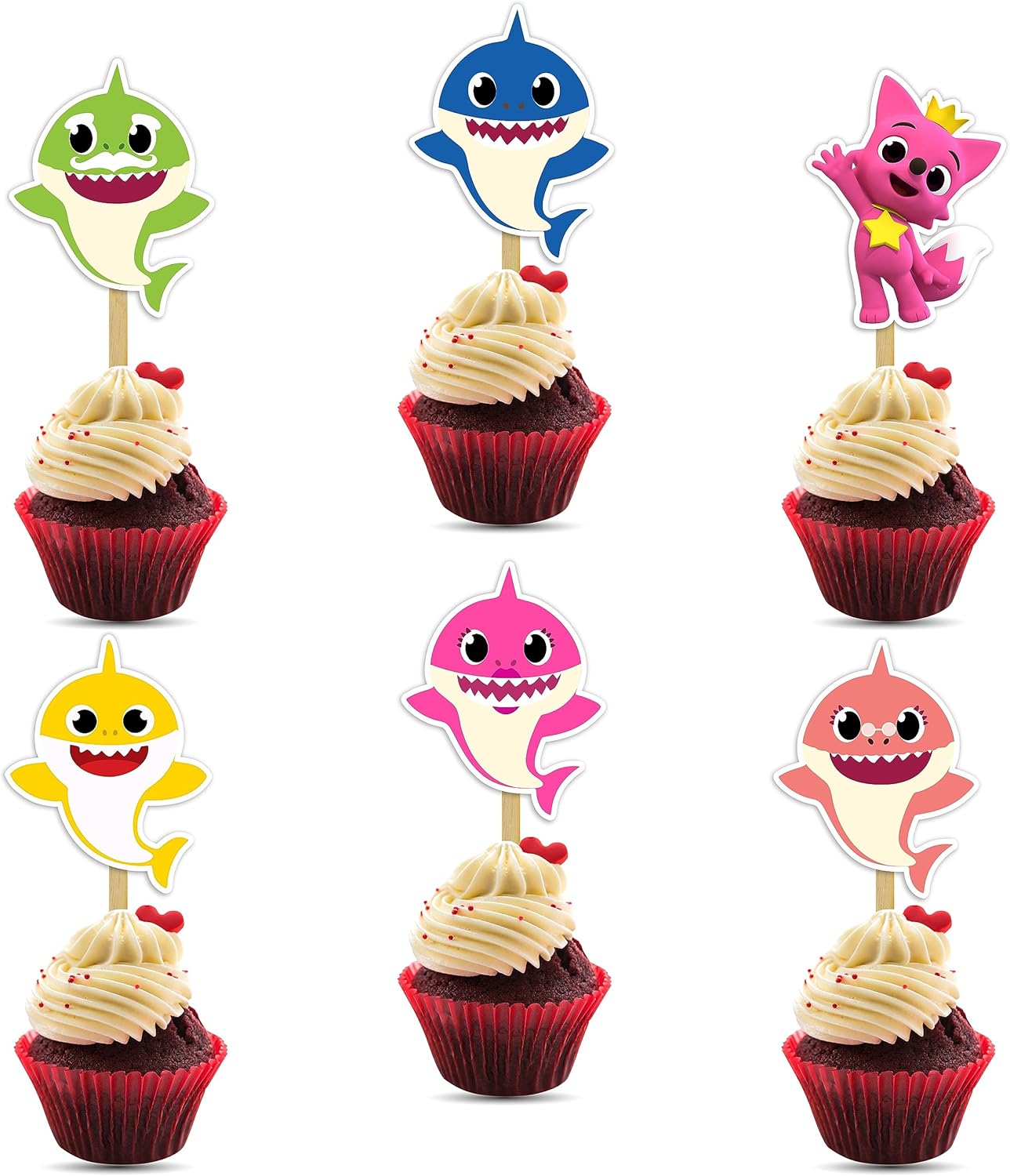 "Bby Shrk Cupcake Toppers – Cute Party Decorations for Bby Shrk-Themed Birthdays – Fun & Colorful Cake Toppers for Birthday Parties – Multicolor Set of 24"