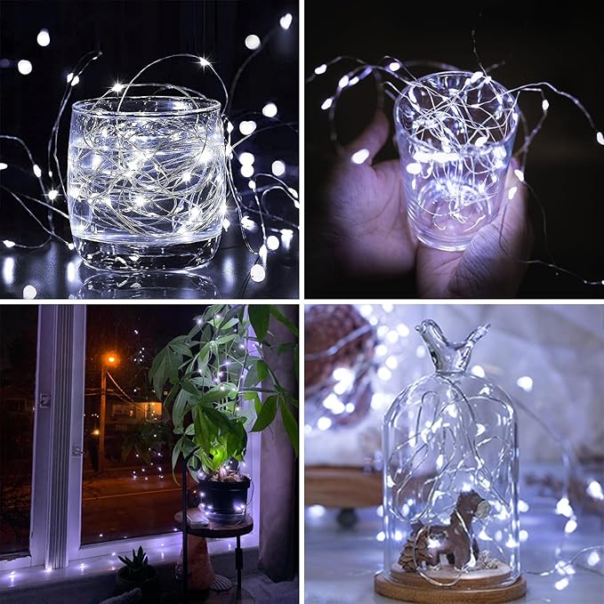 6 Pack Fairy Twinkle Lights Battery Operated, 3 Pack Cool Whie & 3 Pack Warm White Each 20FT 60 LED Waterproof Outdoor Christmas String Light, Fairy Light with Timer for Christmas Decorations