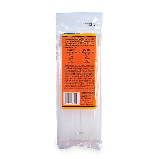 Gorilla Hot Glue Sticks, Clear Glue, Mini Size 8" Long x 0.27" Diameter, 25 Count (Pack of 1) - Safe for All Temperatures with Extended Working Time