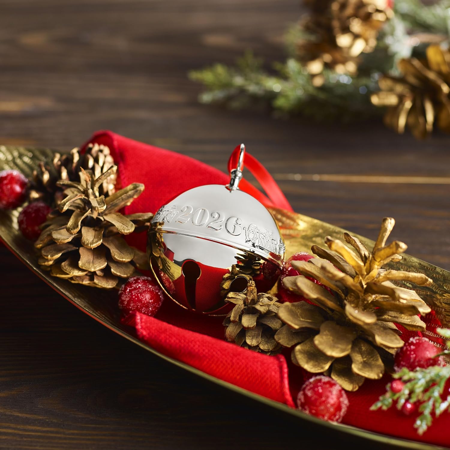 Wallace 2026 Silver-Plated Sleigh Bell Ornament 56th Edition - Penguins and Presents Annual Collectible Holiday Bell with Gift Box