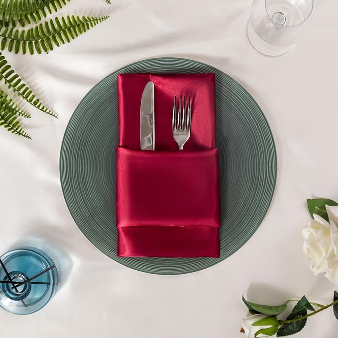 36 Pack Square Satin Dinner Napkins, 16x16 Inches Silky Soft Smooth Table Cloth Napkins for Restaurant Weddings Banquet Party Decoration, Burgundy