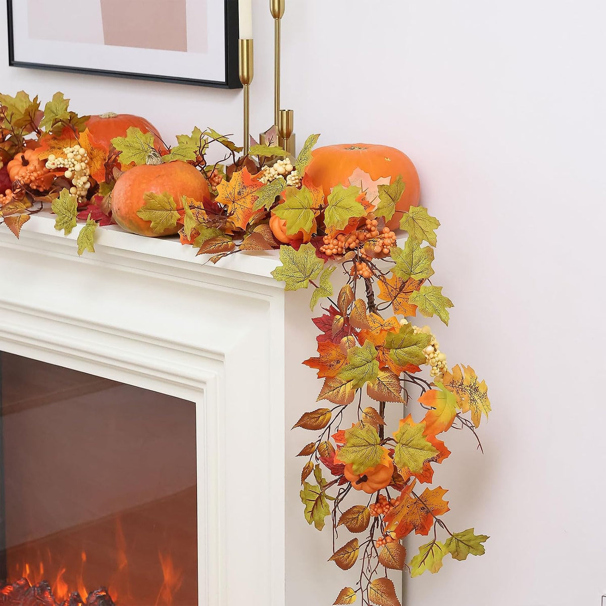 mizii fall decor artificial maples leaf pumpkin garland showing dimensions