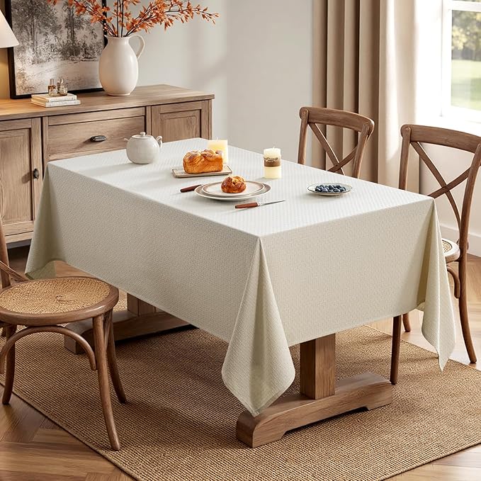 MIULEE Natural Linen Cottton Table Cloth Rectangle Tablecloth Waterproof Spillproof Cross-Star Textured Table Cltoth Decorative Farmhouse Style for Dining Party Weddings 60x84 Inch