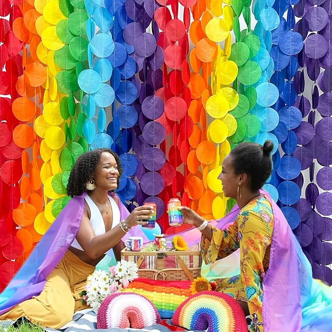 205Ft Rainbow Party Decorations Big Polka Dots Tissue Paper Backdrop Streamer Colorful Circle Dots Hanging Curtain Garland for Birthday Fiesta Carnival Baby Shower Wedding Engagement Party Supplies