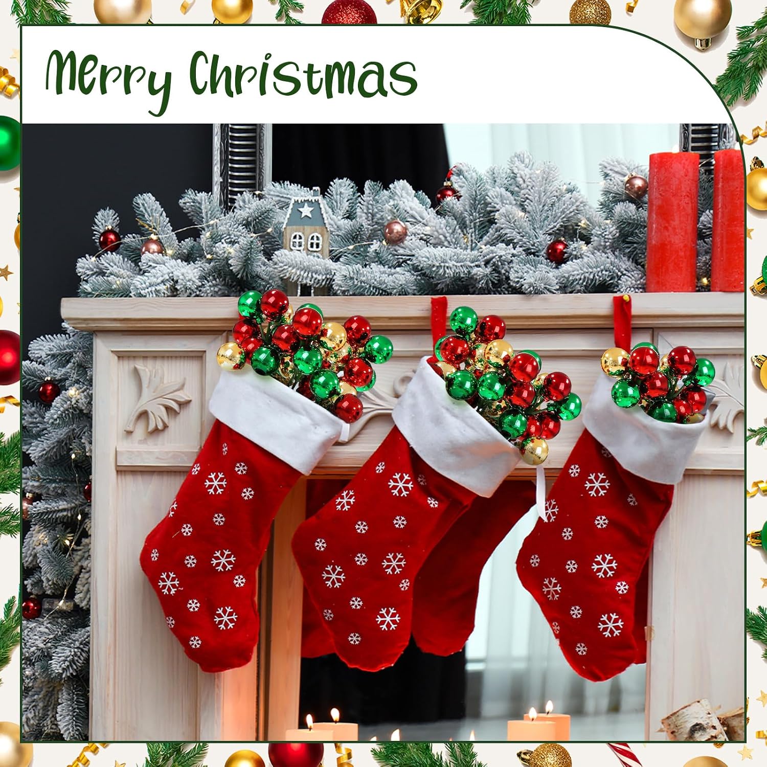 Syhood 12 Set 7.9 Inch Christmas Ball Picks and Sprays Shatterproof Xmas Red Green Gold Ball Ornaments on Wired Picks for Christmas Tree Vase Wreath Stairs Garland Decoration Supplies