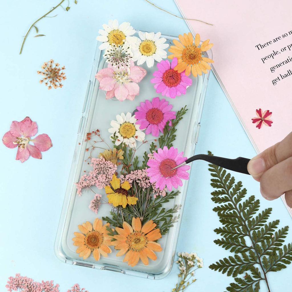 Nuanchu Dried Pressed Flowers for Craft Resin Real Flat Dried Flowers Leaves with Tweezer for Scrapbooking Silicone Epoxy Resin Molds Crafts Candle Soap Making Nails Bookmark Jewelry DIY Art Supply