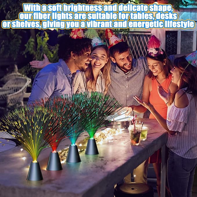 Patelai 16 Pcs LED Fiber Optic Lamp Color Changing Fiber Optic Night Light with Multicolor Glow Decorative Table Centerpiece for Sensory Bedroom Halloween Party Holiday Decorations (Metal,Bright)