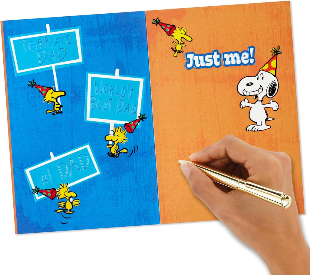 Hallmark Peanuts Father Birthday Card, Snoopy and Woodstock (Best Dad Ever) from Son, Daughter, Kid