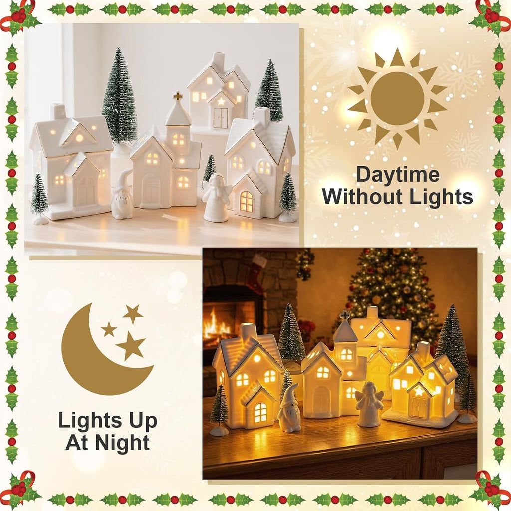 christmas village sets,12 pcs christmas village houses with on a desk or shelf
