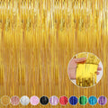 Crosize 4 Pack 3.3 x 9.9 ft Gold Foil Fringe Curtains Party Decorations, Gold Tinsel Curtain Backdrop for Parties, Door Streamers, Glitter Streamer Fringe Backdrop for Birthday Decoration