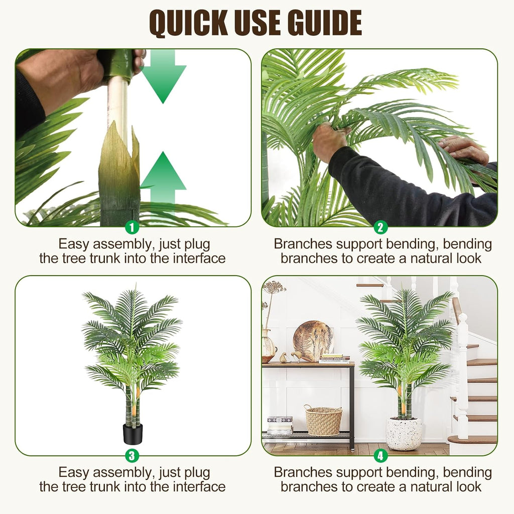 4ft tall triple golden cane palm artificial tree, view 9