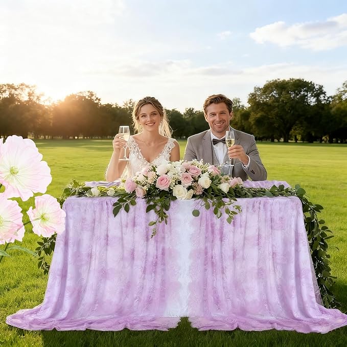 LuoluoHouse Sheer Lace Tablecloth Floral 6pcs Table Fabric 60x120 Inch for Rustic Party Wedding Decoration Rectangle Overlay Long Embroidered Reception Table Cloth Decor