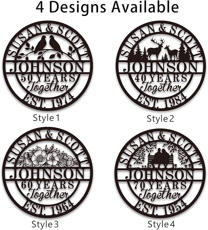 Custom 50th/40th/60th/70th/30th/1-99 Years Wedding Anniversary Sign Gifts for Couples Parents, Custom Metal Monogram Sign Personalized Family Name Signs (Flowers)