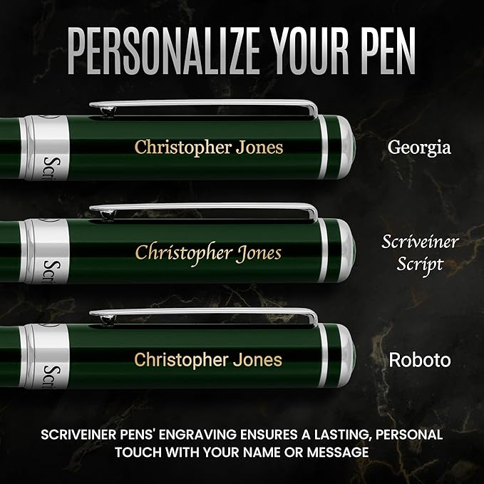 Scriveiner Personalized British Racing Green Pen - Stunning Green Lacquer Luxury Pen w/Chrome Finish, German Schmidt Nib (Medium), Best Engraved Fountain Pen Gift Set for Men & Women, Name Engraving