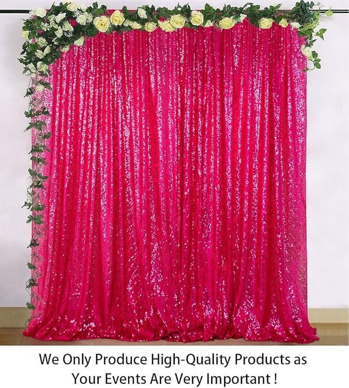 ShinyBeauty Hot Pink Sequin-Backdrop-Curtain 2Panels 5FTx10FT Glitter Wedding, Photography Backdrops Shimmer Curtains Payette Fuchsia Sequin Fabric Backdrop Background
