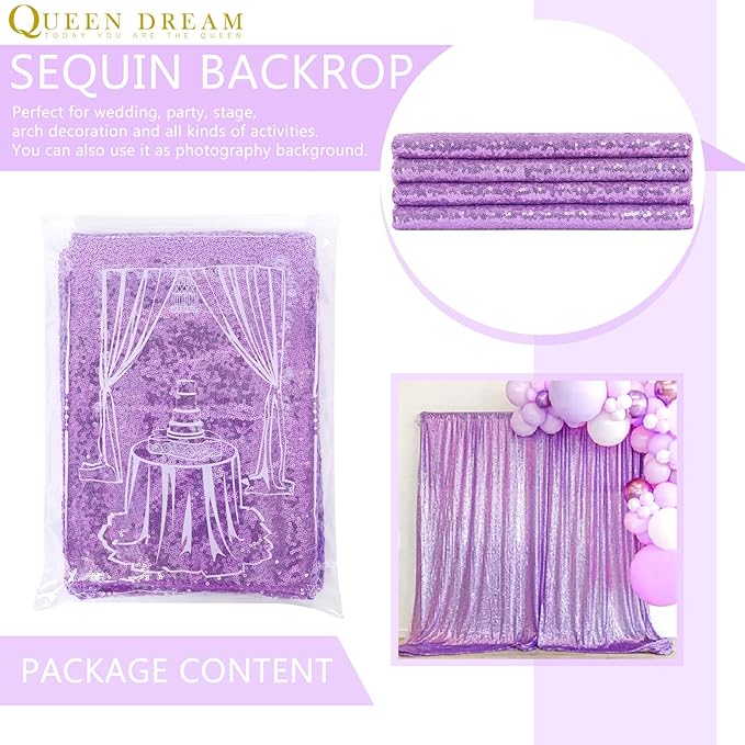 8ft x 8ft Light Purple Sequin Backdrop Curtain Glitter Photo Booth Backdrop for Wedding Birthday Baby Shower Event Decorations
