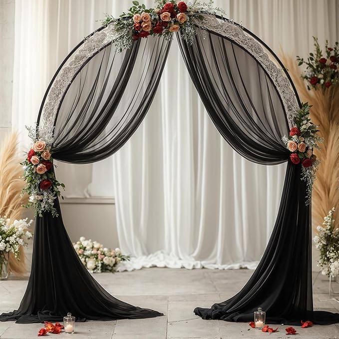 Wedding Arch Draping Fabric,1 Panel 18FT Black Sheer Chiffon Curtain Drapes 6 Yards for Wedding Ceremony Birthday Party Decoration