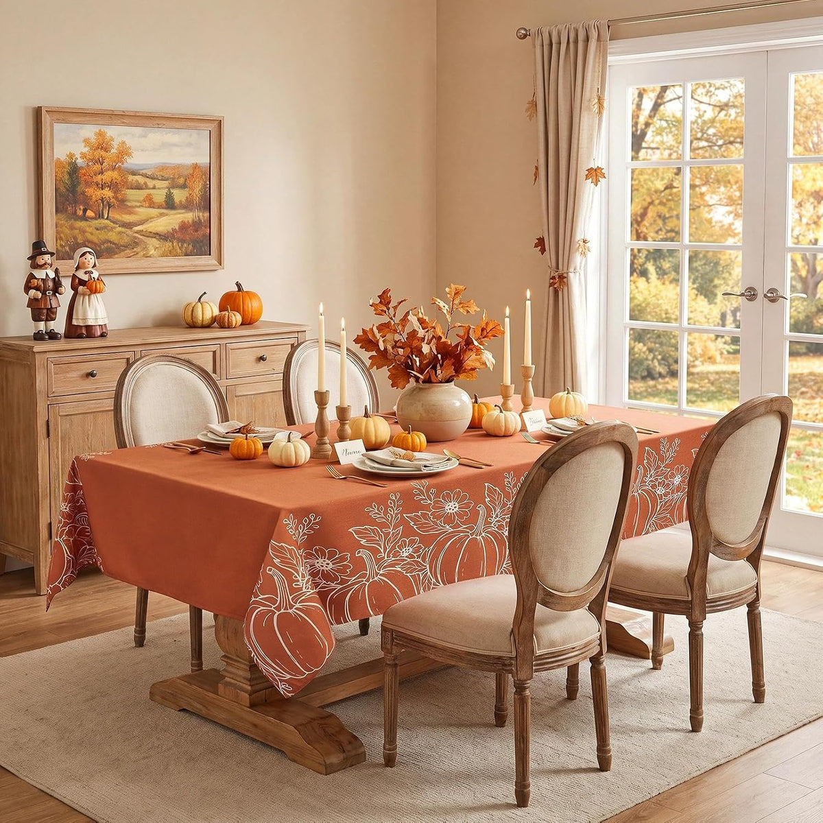 Softalker Long Fall Tablecloths 60x120 Inch Rectangular, Faux Linen Autumn Ta...