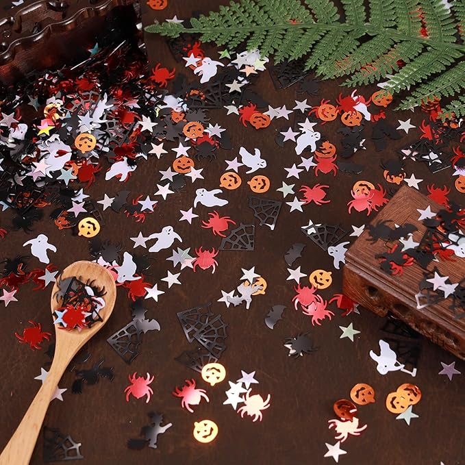 Halloween Party Table Scatter Confetti, 3000 Pcs Pumpkin Spider Bat Star Foil Metallic Confetti for Halloween Party Table Decorations