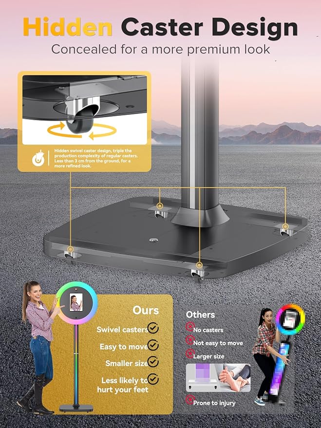 Photo Booth Machine,Portable Photo Booth Compatible Any Ipad,PhotoBooth Stand Shell with Cyratok Software,RGB Ring Light & Music Sync, Lightweight & Rolling Base Perfect for Parties,Wedding and Events