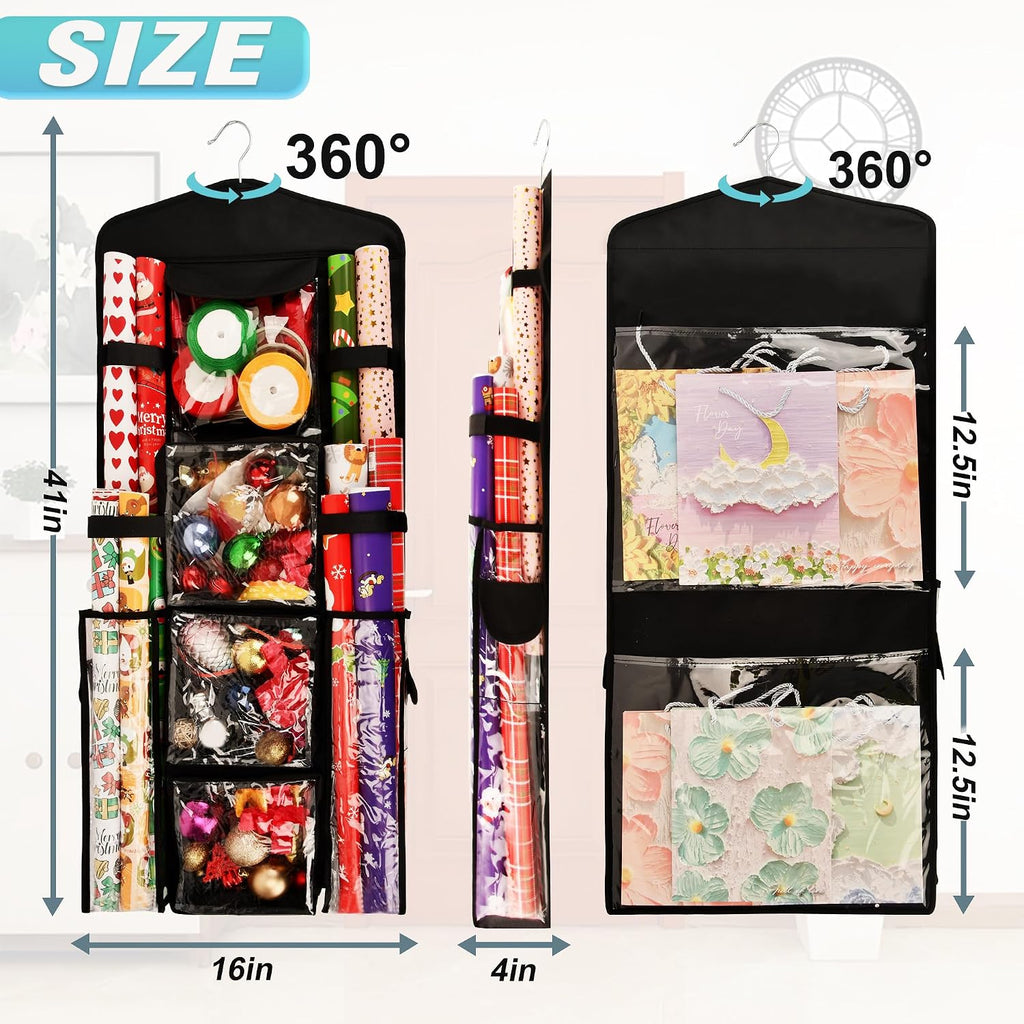 Wrapping Paper Storage Organizer, Double-Sided Gift Wrap Holder, 360° Rotating Gift Bag Storage Organizer for Your Craft, Accessories, Gift Warp Supply, Wrap Ribbon and Stationery