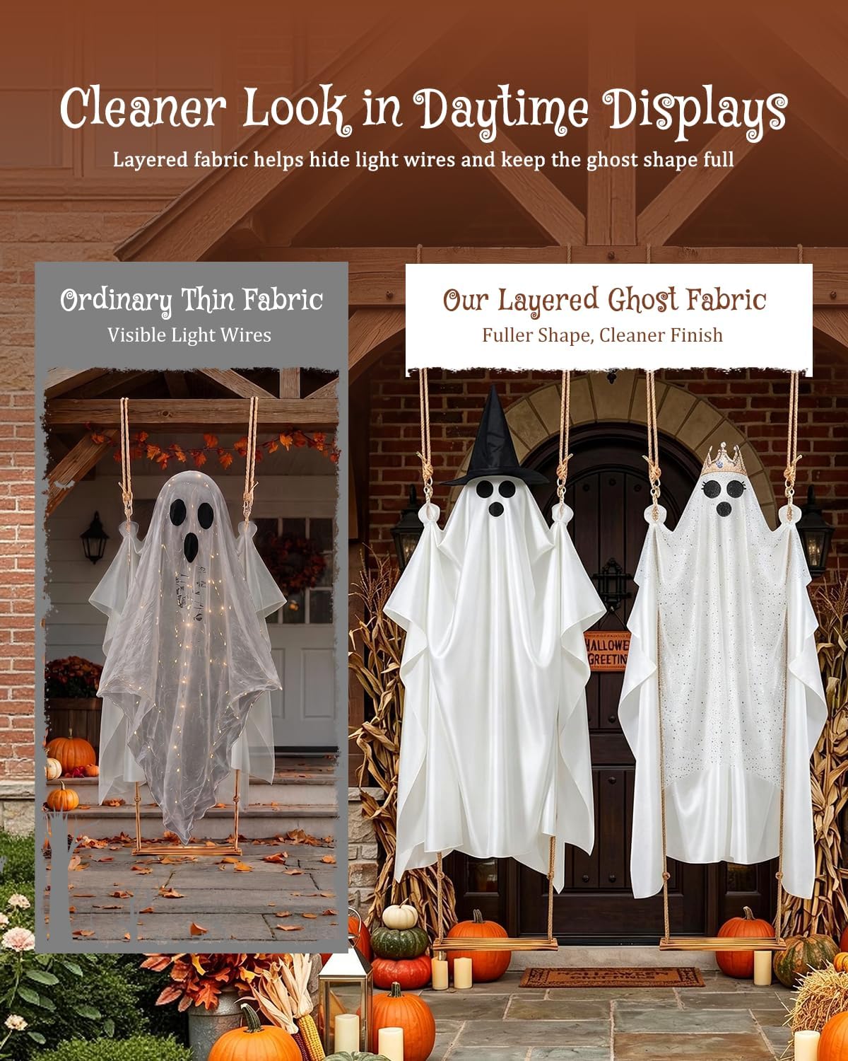 2-Pack Swinging Ghost, 4.5-7.2 FT Adjustable Halloween Decorations Outdoor