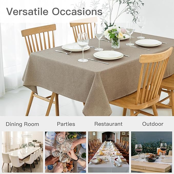 maxmill Linen Texture Tablecloth Water Resistance Antiwrinkle Spillproof Wipeable Washable Fabric Table Cloth for Dining Room, Buffet Banquet Party Holiday Dinner, Rectangular 60 x 108 Inch, Mocha