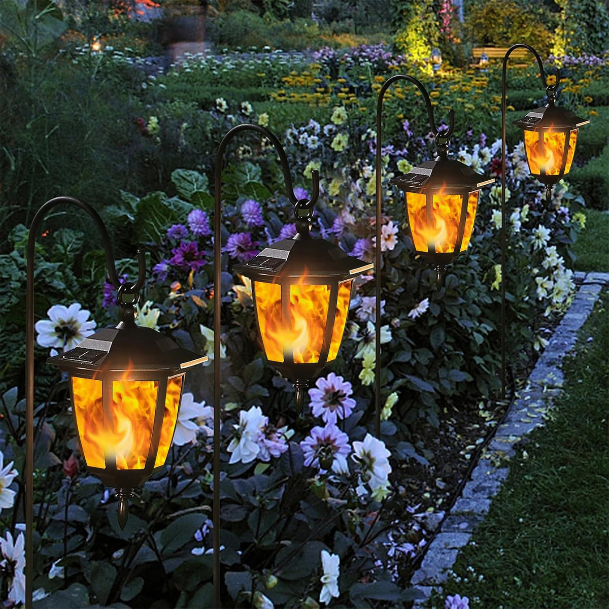 Dynaming 4 Pack Solar Flame Hanging Lights Outdoor, Halloween Solar Flickerin...
