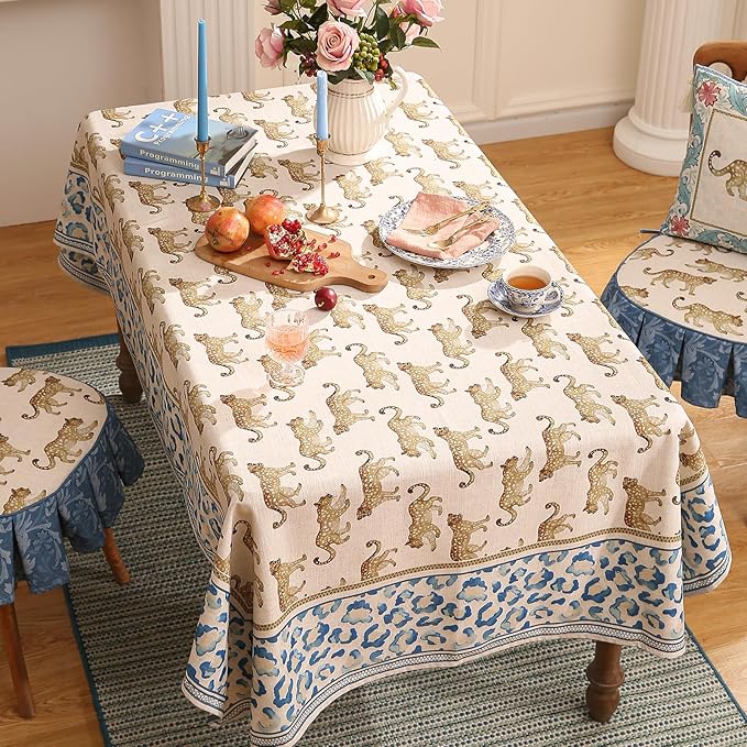 patdrea Designer Vintage Linen Table Cloth for Rectangle Table,Leopard Animal Pattern Soft Breathable Tablecloth,Decor Cover for Kitchen Dining,Christmas,Parties,Thanksgiving,55"x79"-from