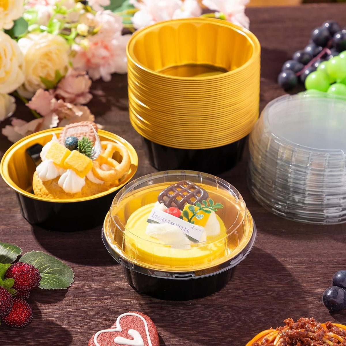 Tessco for You 100 Pcs Disposable Creme Brulee Ramekin, Black, Gold